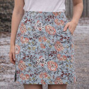 LOFT Outlet Petite Floral Skirt Blue Pink Cotton Stretch A Line Size 10P
